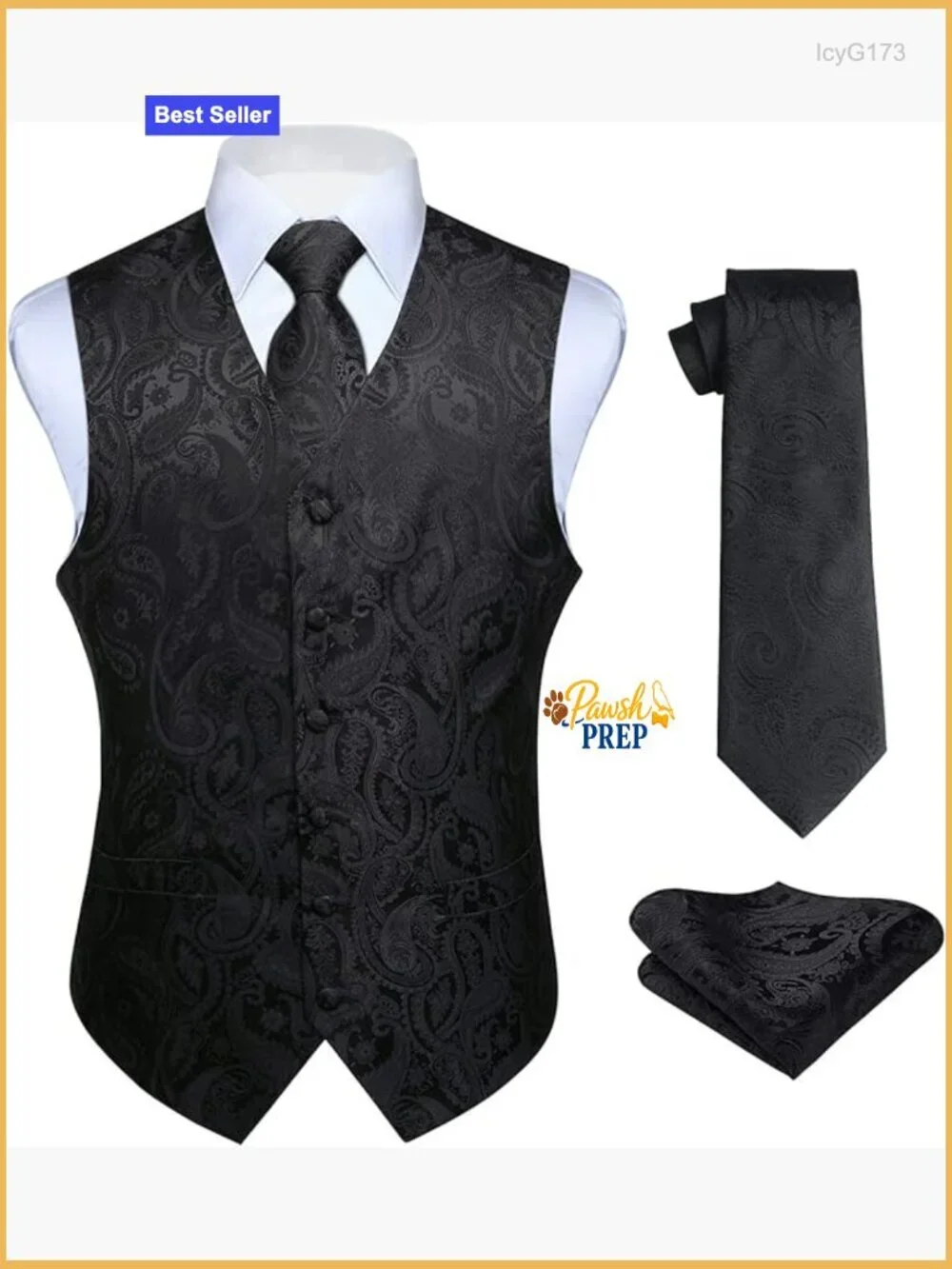 Men's Formal Vest Set with Tie and Pocket Square for Wedding
